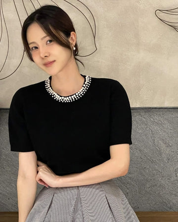 Terial Pearl Neck Volume Knit